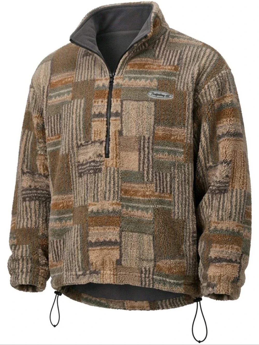 Columbia Brown Tan Green Patterned Sherpa Half-Zip Pullover Size Large